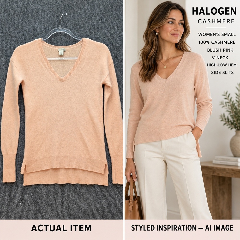 Halogen Cashmere Sweater Womens V-Neck High-Low Pink Small Excellent Luxury